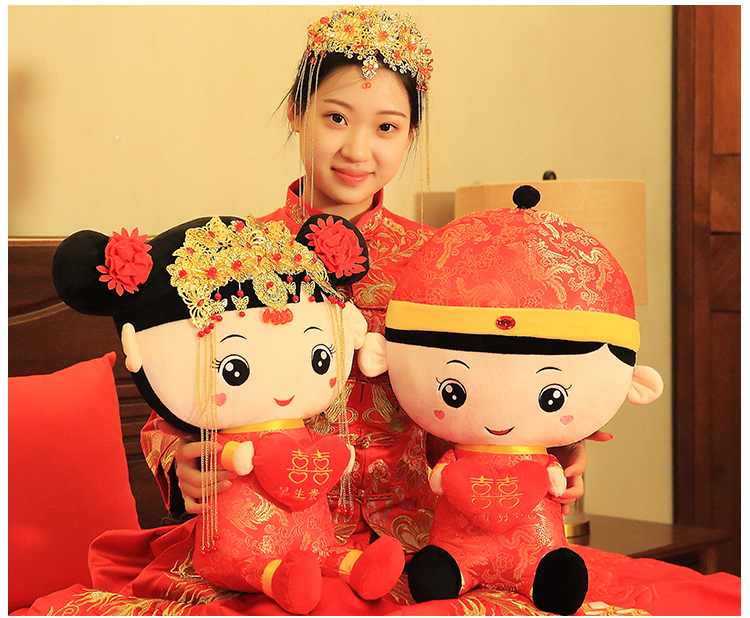 Mới cưới báo chí búp bê cặp đôi mới cao cấp sáng tạo phòng cưới đồ chơi búp bê vàng cậu bé ngọc bích quà tặng đám cưới - Đồ chơi mềm gaubongonline