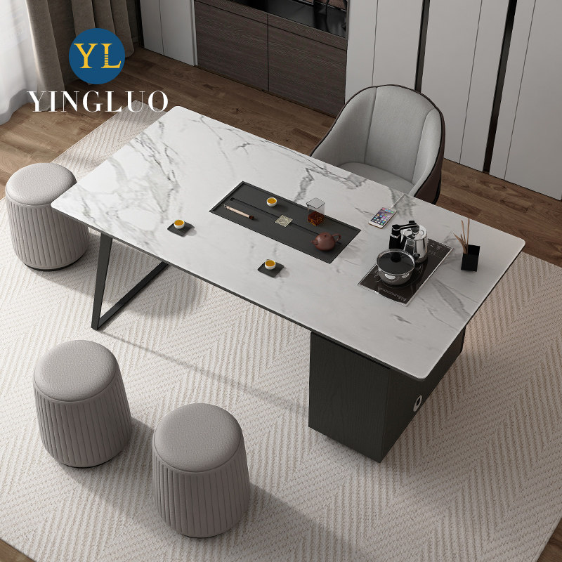 Light luxury rock slab kung fu tea table and chair combination modern simple home office tea table table tea set integrated set
