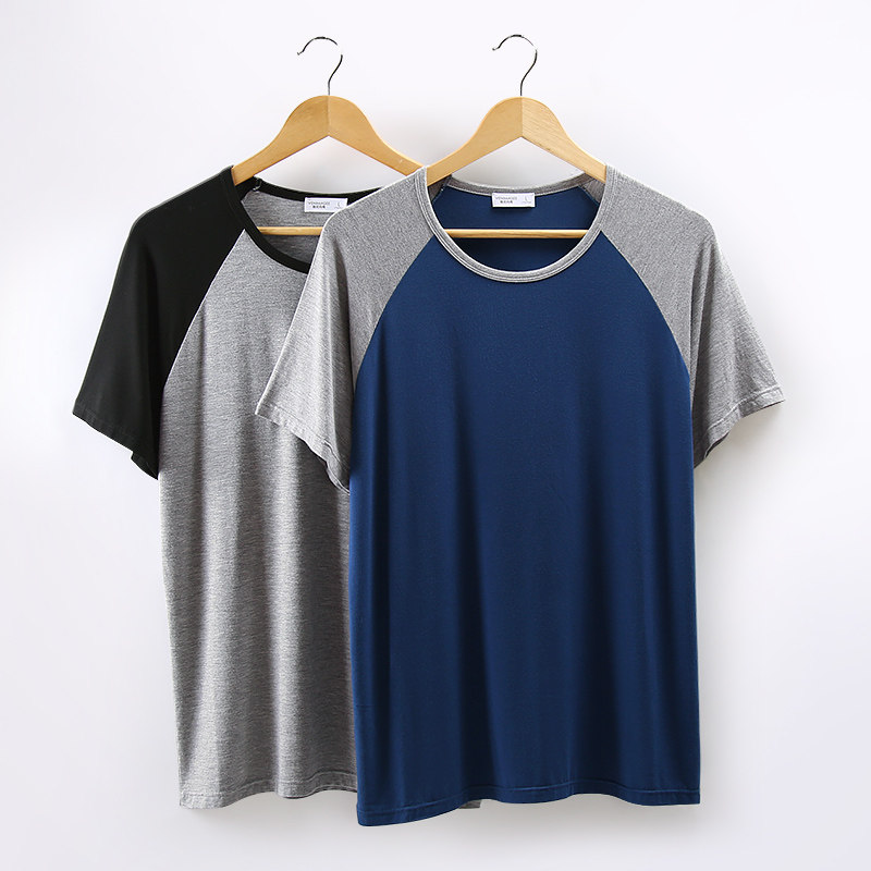 Men's sleepwear summer artificial cotton short sleeve blouse Ice Silk Thin loose large size cotton silk single piece Home T-Shirt