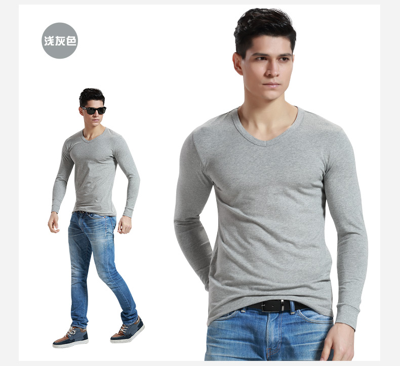 VM mùa thu và mùa đông nam đồ lót nhiệt ngọn cotton đồ lót đáy quần dài tay v-cổ mùa thu quần áo đơn áo sơ mi thủy triều ao giu nhiet nu