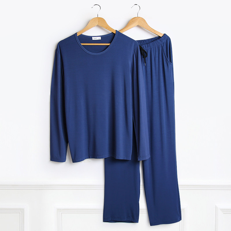 Modal men's pajamas Spring and Autumn Home clothing long sleeve suit summer ice silk large size loose leisure Four Seasons home clothing