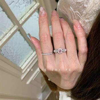 Kuning middle-aged vintage zircon sugar cube ring pink socialite style daughter high-end light luxury open ring