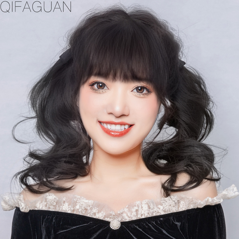 Ultra-light jk double ponytail wig female short curly hair strap cute loli lolita natural realistic medium and long curly hair