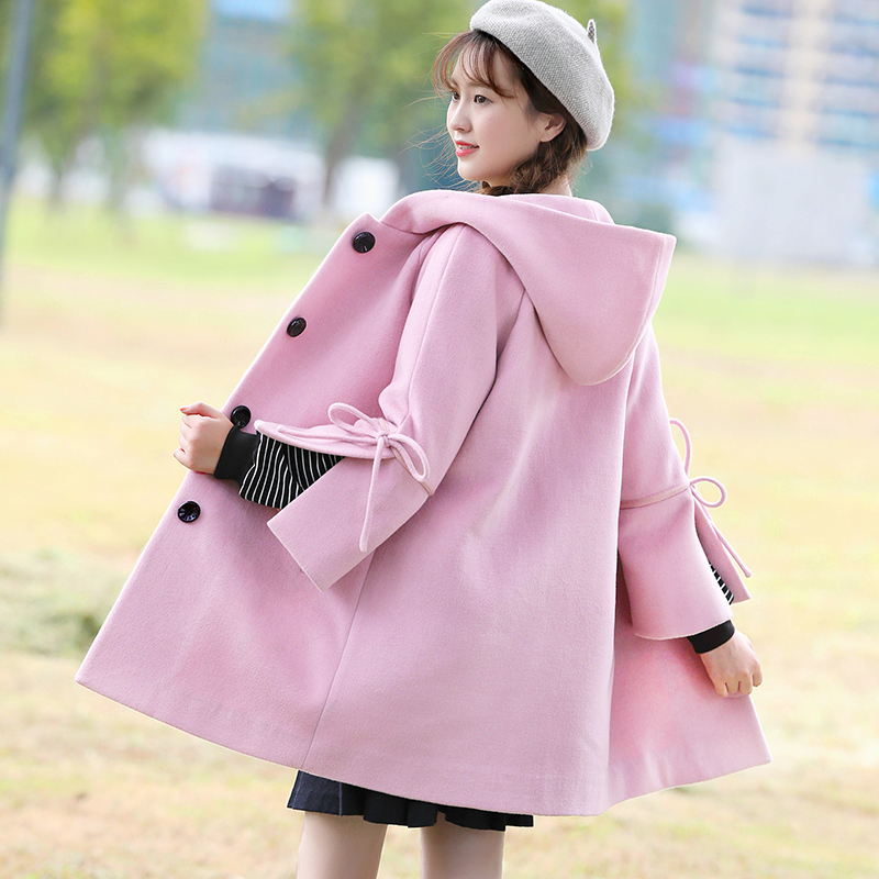 Special high school student autumn and winter girl Korean version thickened wool coat Medium and long version of junior high school student winter coat