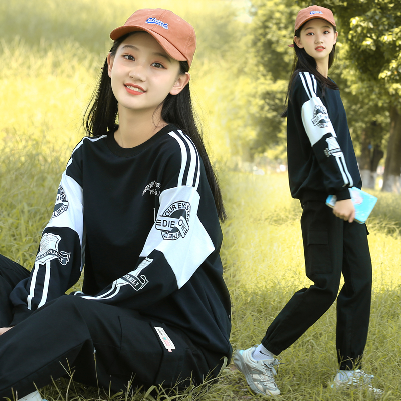 Junior high school student sports suit Spring and autumn season Fashion girl Girl girl high school girl 2022 New foreign pie