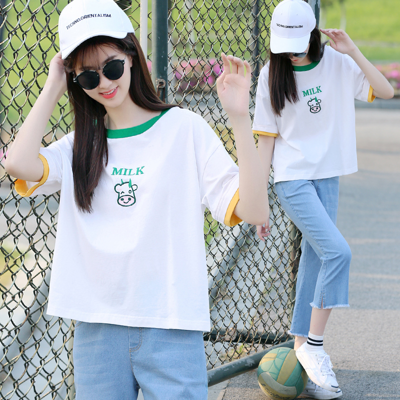 Teenage Girl Summer Fashion Girl Suit High School Junior High School Student Summer Clothing T-shirt Short Sleeve Blouse two sets 13 years 15