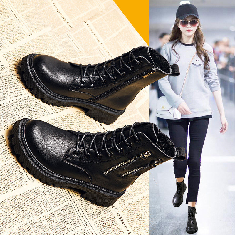 Leather Martin boots women's 2020 new all-match thick-soled cotton shoes women's winter short cotton boots plus velvet thickened snow boots