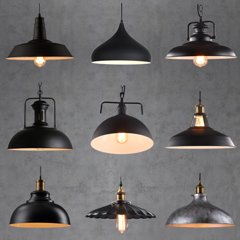 LED industrial wind chandelier American restaurant chandelier retro single head wrought iron pot cover small chandelier simple bar lamp