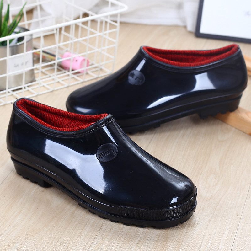 Low-top rubber shoes men's and women's rain shoes winter plus velvet warm non-slip wear-resistant waterproof shoes flat-bottomed rain shoes short barrel labor protection shoes