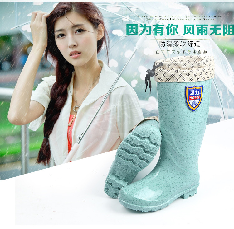 Giày cao cổ nữ kéo trở lại ủng nữ mùa xuân và mùa thu cao ủng đi mưa ống thời trang cộng với nhung có thể tháo rời chống trượt giày cao su cứng giày đế giày giày dép đi mưa thời trang