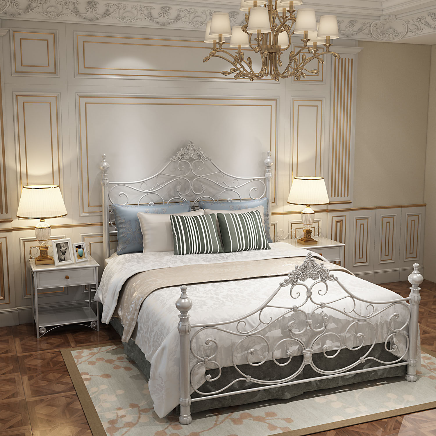 Xinli Hao Iron Bed Double Bed Euroclastic Princess Environmental Protection Single Bed 1 8m 1 5m light luxury girl