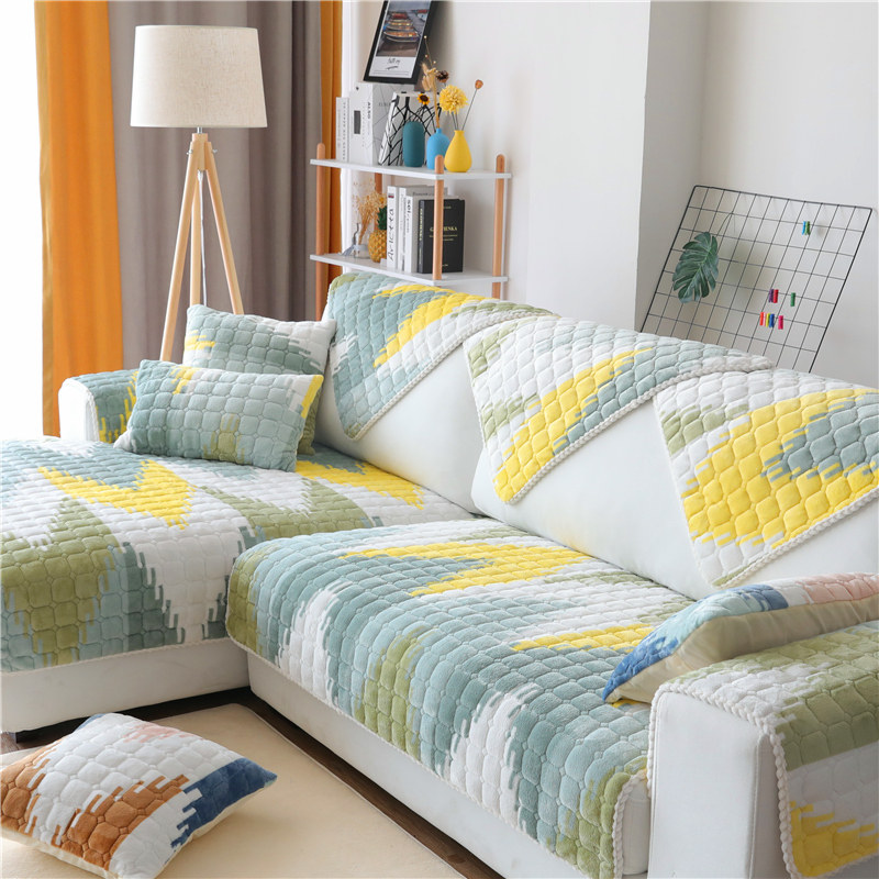 Winter sofa cushion non-slip plush Nordic simple sitting cushion thickened leather sofa cover backrest towel for all seasons