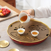 Copper tea tray household tray light luxury modern dry bubble table Tea Sea storage type drain pan kung fu small tea table