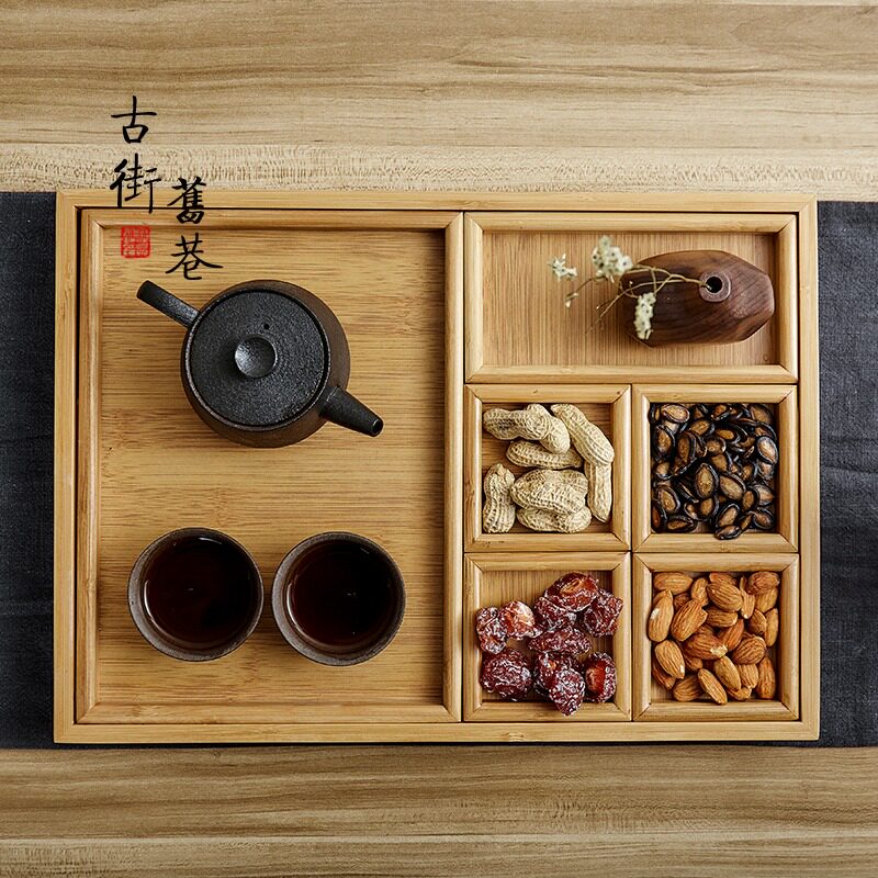 Day-style bamboo care home minimalist multi-lattice storage tray rectangular solid wood tea tray tea deft tea table tea set