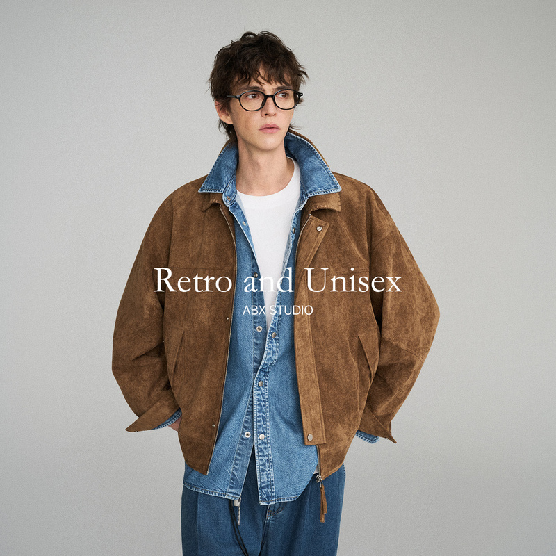 Abx Velvet-Like Faux Suede Fabric Shell Embroidery Lapel Autumn and Winter Vintage Workwear Jacket Men's Short Style Abx Velvet-Like Faux Suede Fabric Shell Embroidery Lapel Autumn and Winter Vintage Workwear Jacket Men's Short Style