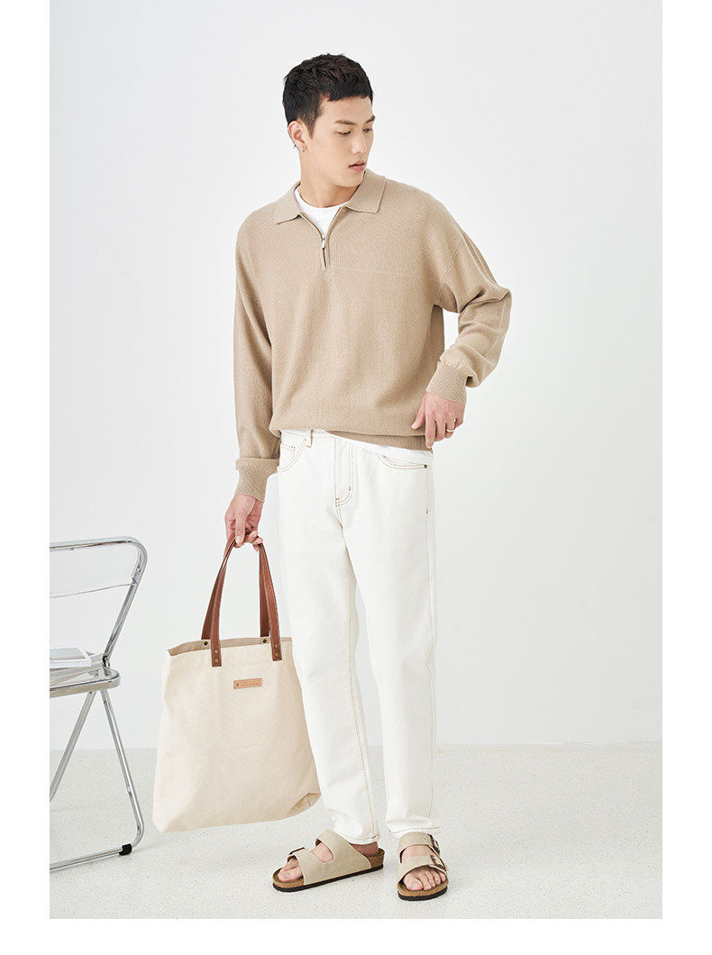 Весенняя шерстяная футболка polo, лонгслив, базовый мужской свитер, коллекция 2021, тренд сезона, свободный крой 