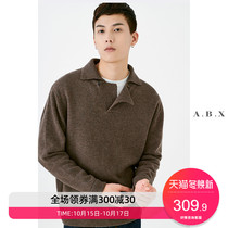 Autumn and winter New Merino full wool lapel sweater men loose Korean trend sweater thick bottoming sweater