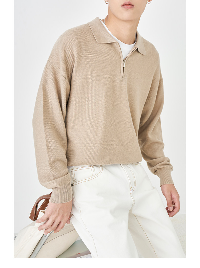 Весенняя шерстяная футболка polo, лонгслив, базовый мужской свитер, коллекция 2021, тренд сезона, свободный крой 