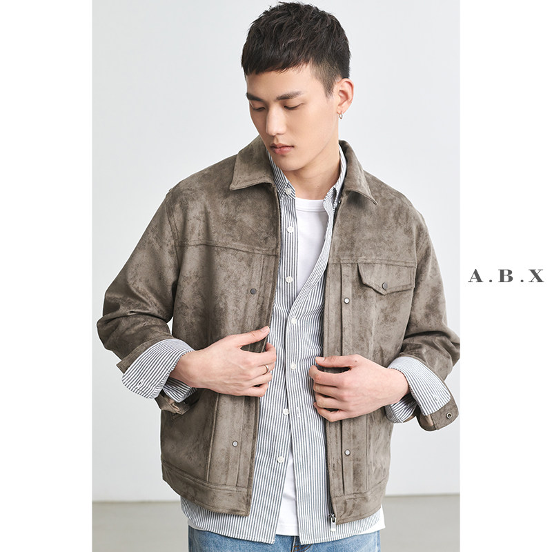 2022 spring-style suede suede collar jacket male and Korean version trendy men's retro frock jacket for spring and autumn casual blouses