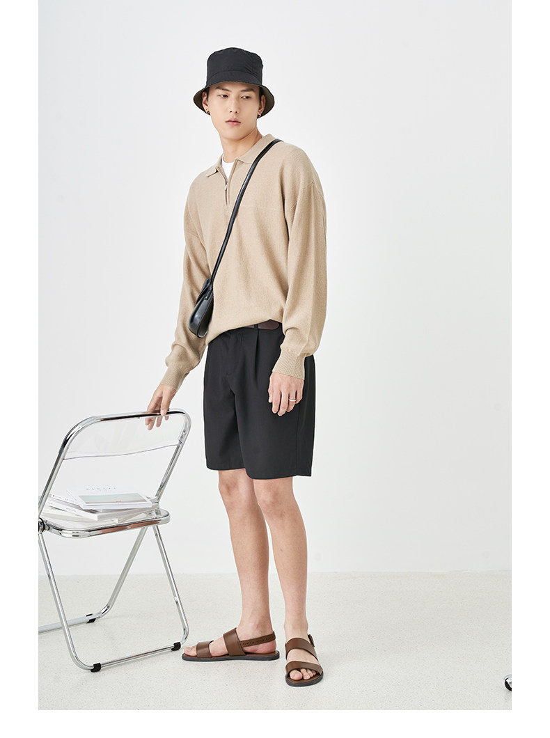 Весенняя шерстяная футболка polo, лонгслив, базовый мужской свитер, коллекция 2021, тренд сезона, свободный крой 