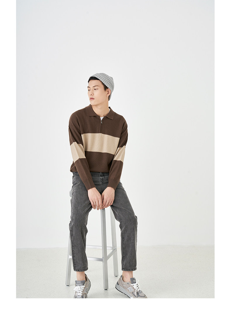 Весенняя шерстяная футболка polo, лонгслив, базовый мужской свитер, коллекция 2021, тренд сезона, свободный крой 