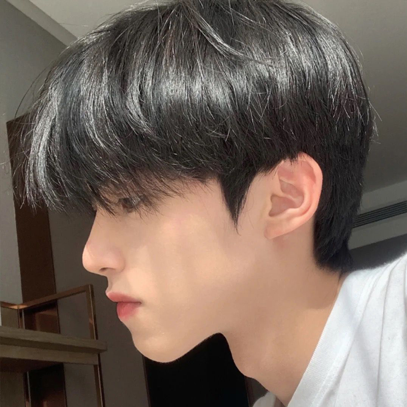 Men's wig real hair Wolf Tail Head Wig Sleeve Head Sleeve Nature Realistic, Fish Head Real Hair Kit Full Truth