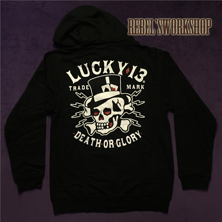 lucky 13 hoodie old school tattoo tattoo skateboard embroidery punk hotrod