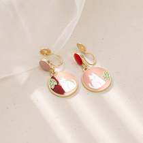 Spring Summer New Cat Asymmetry Cute Earrings Pink Ear Pin Temperament Brief Mosquito Coil Pan Without Ear Clip Woman