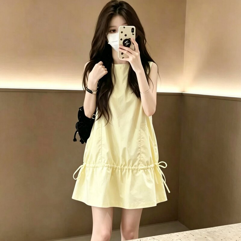 Very Pretty Yellow Tank Top Sleeveless Dress 2026 New Style This Year's Popular Hot Item Summer Stunning Mini Dress for Women