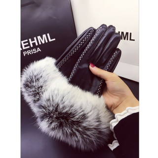 Genuine Leather Gloves for Women, Winter Cute Korean Style, Sheepskin with Real Rabbit Fur, Fleece-Lined, Thickened, Warm, Cold-Resistant, Suitable for Cycling, Touchscreen, Driving, Thin
