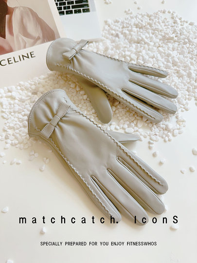 Sheepskin Gloves for Women, Winter Genuine Leather Driving Gloves, Fleece-Lined, Touchscreen-Compatible, Warm, Windproof, Spring and Autumn, Thin Motorcycle Outdoor Gloves, Thickened