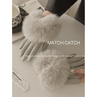 Genuine Leather Gloves for Women, Autumn and Winter, Thin Sheepskin, Touchscreen-Compatible, Fox Fur, Fleece-Lined, Warm, Windproof, Cold-Resistant, Short Style, for Driving and Cycling