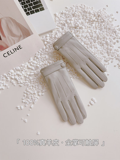 Sheepskin Gloves for Women, Winter Motorcycle Thin Touchscreen Outdoor Riding Gloves, Fleece-Lined Genuine Leather, Short Style for Spring and Autumn, Windproof and Warm for Driving