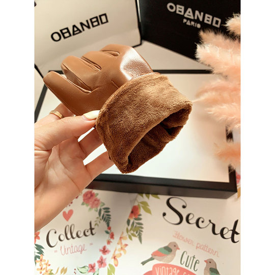 Genuine Leather Gloves for Women, Winter Cute Short Style, Fleece-Lined, Thickened, Warm, Windproof, Cold-Resistant, Touchscreen-Compatible, for Driving, Thin for Cycling, Sheepskin