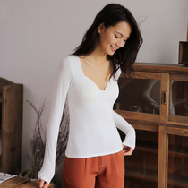 Autumn clothing women wear cup one piece with chest pad one-piece jacket long sleeve thermal underwear base shirt Bra home wear