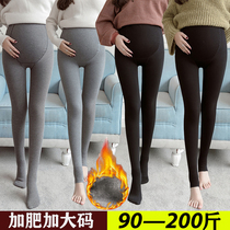  Fat plus size autumn and winter knitted plus velvet pregnant women with stockings Fat MM200 kg belly support pregnant foot leggings