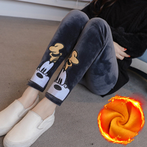 Pregnant women in autumn and winter plus velvet pants plus fat plus size fashion outer wear gold velvet belly cartoon leggings 200 kg