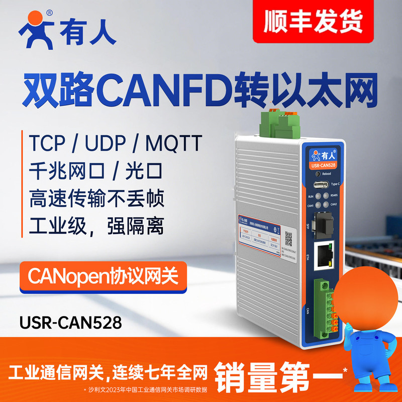 Dual-Channel Canopen Isolation Gateway Repeater Canfd Protocol to Ethernet 485 Fiber Optic Can528 Dual-Channel Canopen Isolation Gateway Repeater Canfd Protocol to Ethernet 485 Fiber Optic Can528