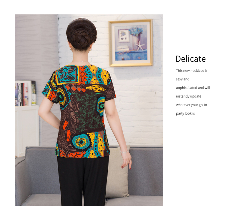 Mùa hè trung niên mẹ của phụ nữ phù hợp với 2 piece phù hợp với ngắn tay T-Shirt 7 quần trung niên casual loose phù hợp với phụ nữ áo vest nữ trung niên