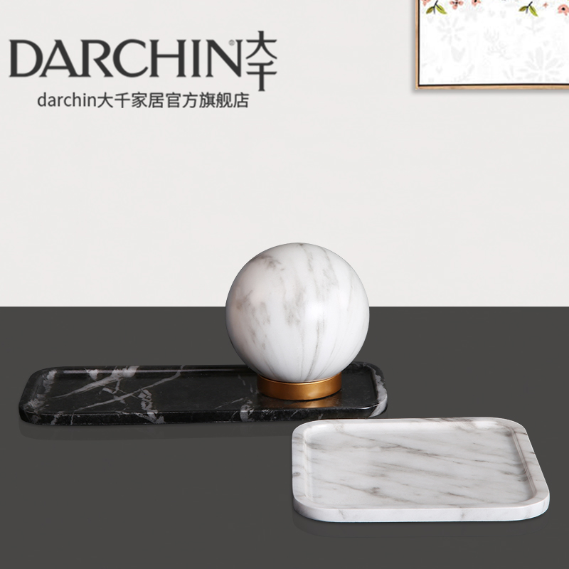 Modern marble grain tray decoration Home accessories Model room coffee table Living room storage decoration creative decoration