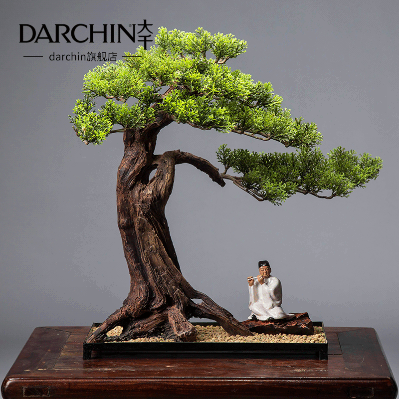 New Chinese emulated plant bonsai Zen Pendulum Pieces Greet Guests Pine Office TV Cabinet Xuan Guan Soft Decoration Craft Gift Hem
