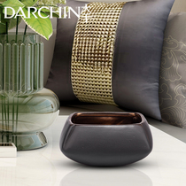 Modern black ceramic decorative utensil bowl light luxury golden home soft decoration new Chinese desktop storage decoration