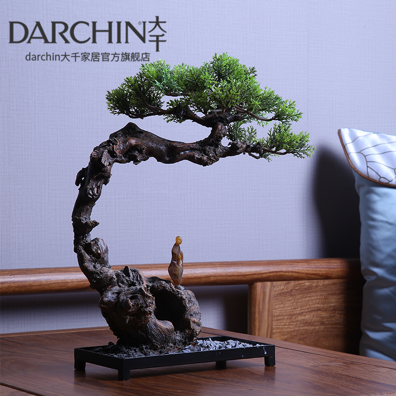Indoor simulation of pine trees and green plants welcome guests loose decoration living room porch tea room new Chinese Zen bonsai ornaments