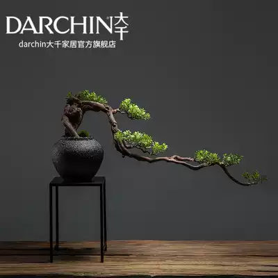 Chinese simulation welcome pine tree indoor fake plant hotel living room clubhouse model room creative green plant decoration bonsai