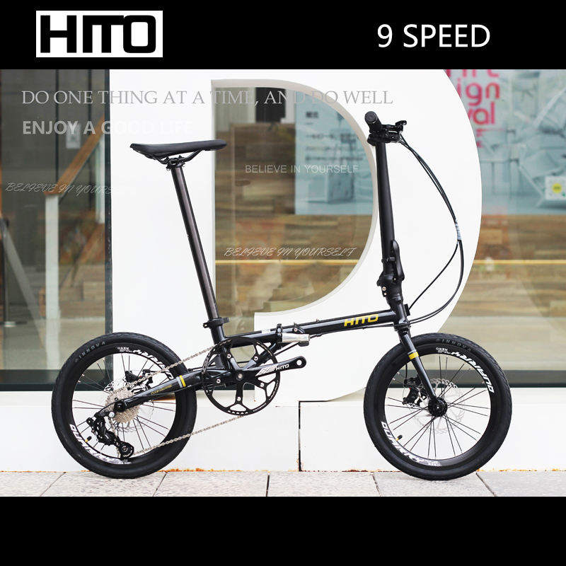 German HITO brand 16-inch chrome-molybdenum steel frame variable speed ultra-light portable 9-speed 349 disc brake folding ant legs