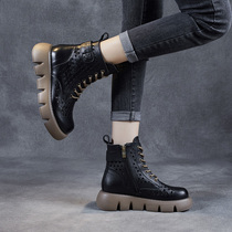 Genuine leather Leather Thick Base Cool Boots Woman 2022 Summer bursting with cool boots hollowed-out breathable Martin boots Inn Bull Leather Cave Shoes