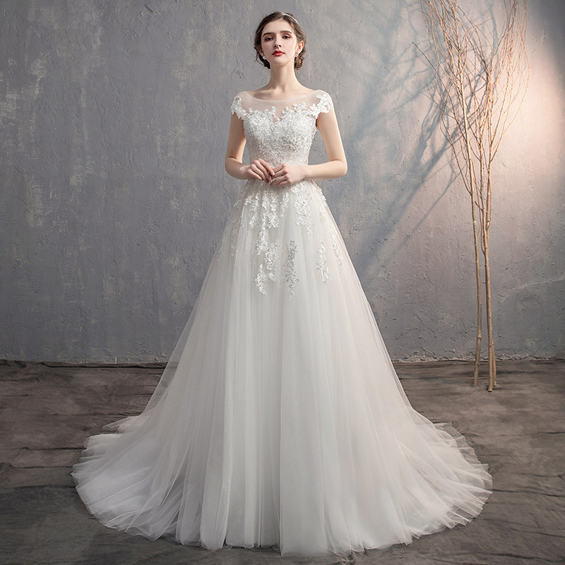 French main wedding dress 2020 new bride small pregnant woman 2021 dress small simple summer tail light