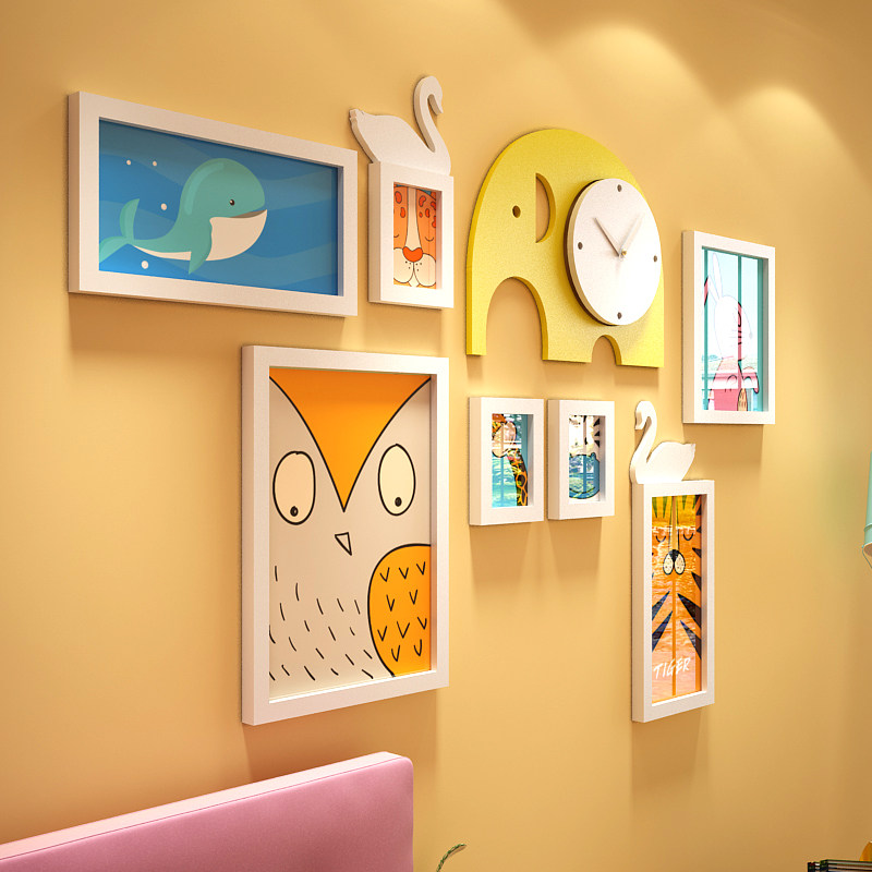 Children's room Environmental protection material photo wall baby house photo frame decoration hanging decoration photo creative watch composition 0121