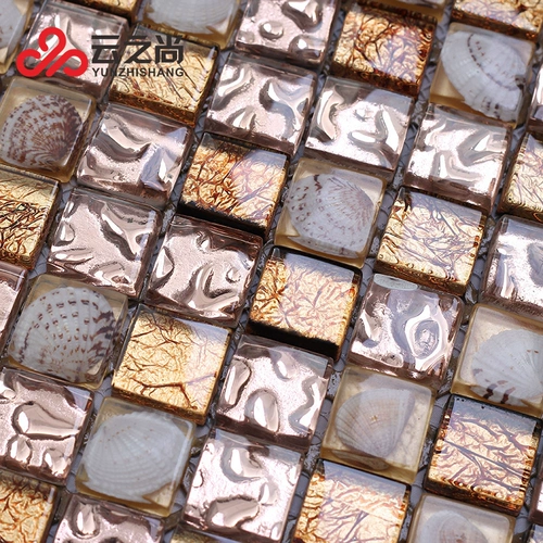 Юньцхишанг хрустальный стеклянный стеклянный гальвак с золотой фольгой ракушка мозаичный батончик ресторан кофе Масайке