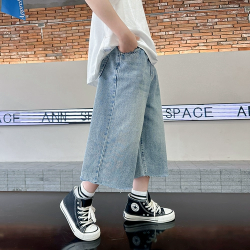 Летние джинсы для мальчиков для отдыха, детская тонкая летняя одежда, штаны, свободный прямой крой, детская одежда